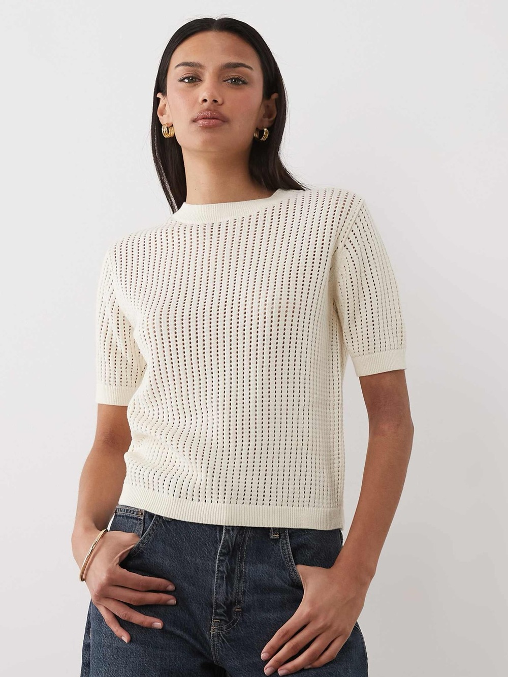Mango Cream 100% cotton short sleeve knit top size M NWOT